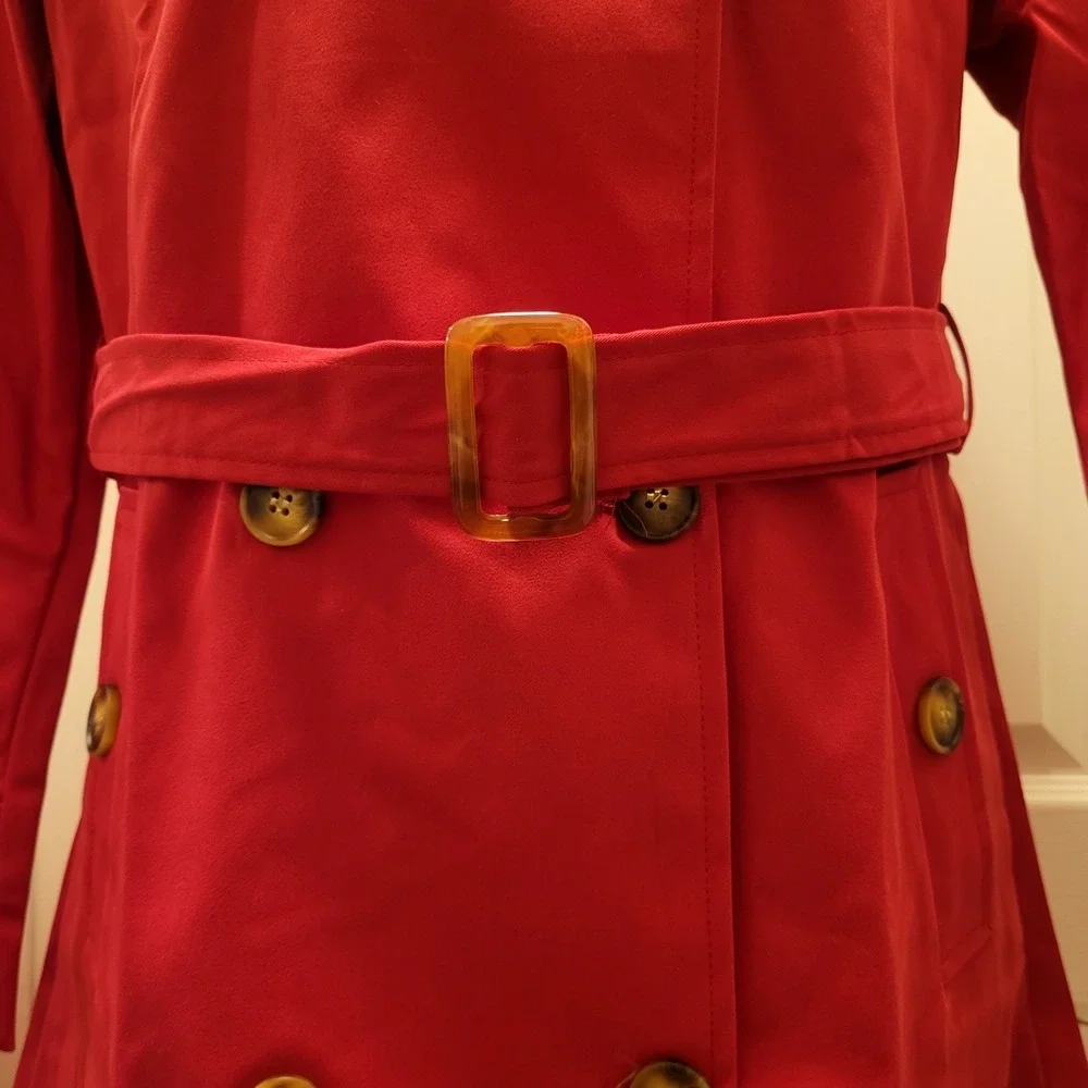 CREATMO US Women's Dress Coats Double-Breasted Trench Coat with Belt Red Size M